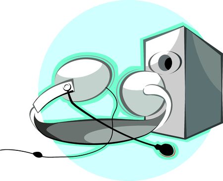 Illustration of a speaker phone with headphone	の写真素材