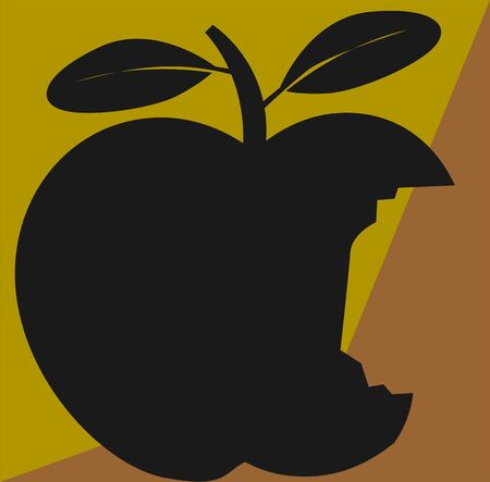 Illustration of silhouette of a bitten apple	の写真素材