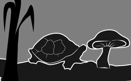 Illustration of Turtle near a mushroom	の写真素材
