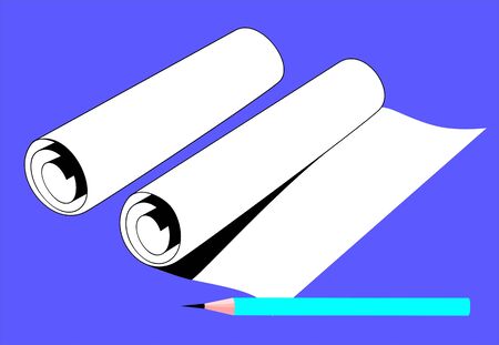Illustration of pencil near a rolled paper	の写真素材