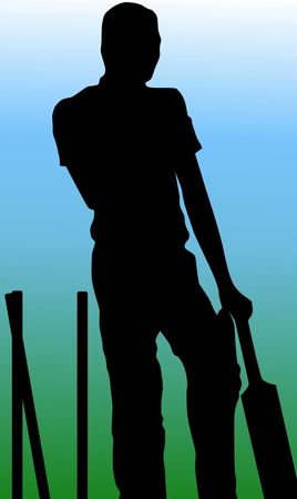 Illustration of silhouette of a cricket batsman	の写真素材