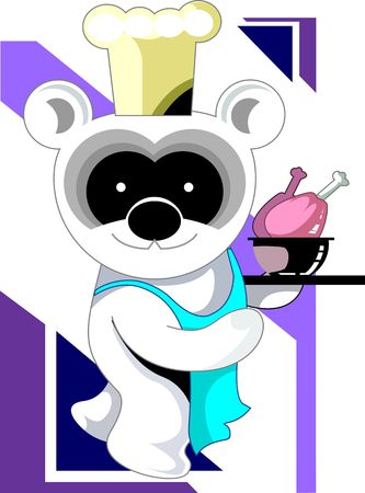 Illustration of a bear carrying a bowl of chicken	の写真素材