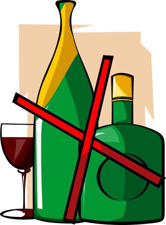 Illustration of liquor bottle and goblet of wine	の写真素材