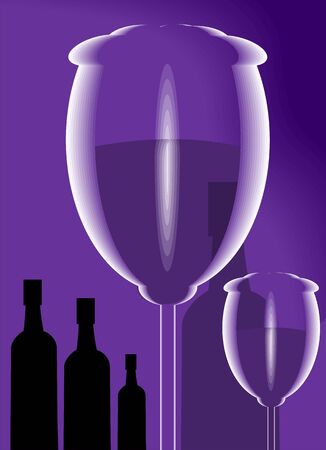 Illustration of liquor bottle and goblet of wine	の写真素材
