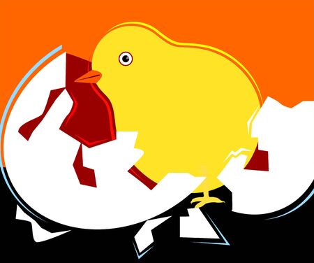 Illustration of chicken being bornの写真素材