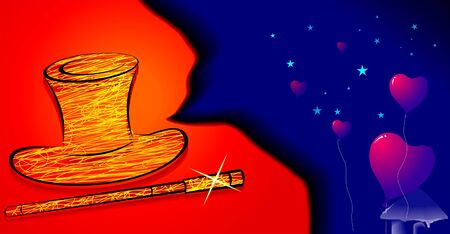 Illustration of magic cap and stickの写真素材