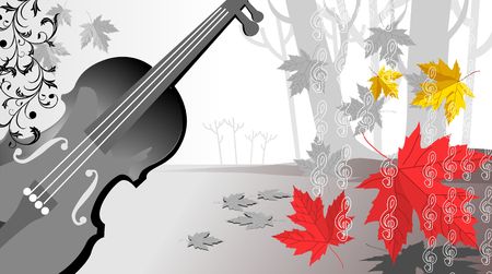Illustration of violin and maples in colour background	の写真素材