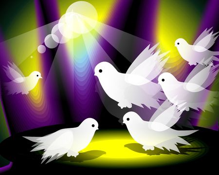 Digital painting of dove sin beam of lightの写真素材