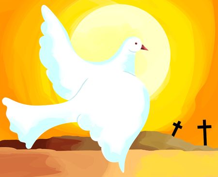 Digital image of a pigeon  flying the cross symbolの写真素材