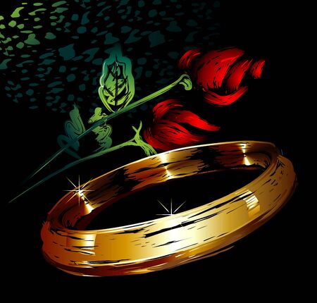 Digital painting of rose and bangle  in colour backgroundの写真素材