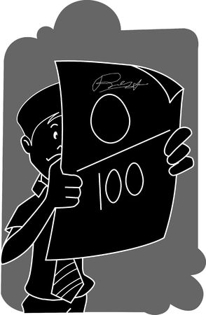 Illustration of boy seeing in the paper with zero marksの写真素材