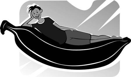 Illustration of boy banana lift of couch の写真素材