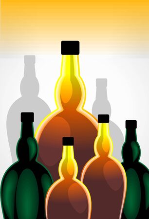 Illustration of liquor bottle and goblet of wine	の写真素材