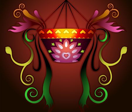 Illustration of decoration on flower vase with floral background	の写真素材