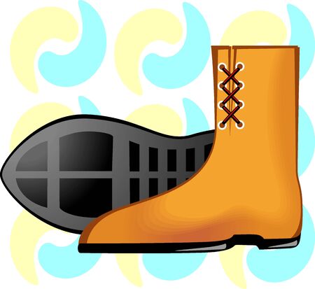 Illustration of yellow boots with colourful background	の写真素材