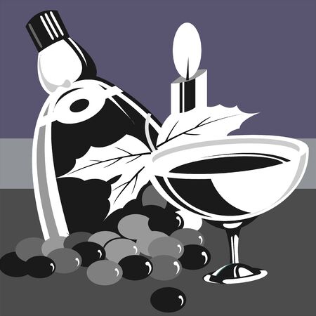 Illustration of decorative drinks with grapes and candle lightの写真素材