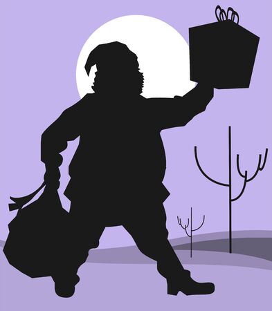 Illustration of Santa clause holding gift and bag	の写真素材