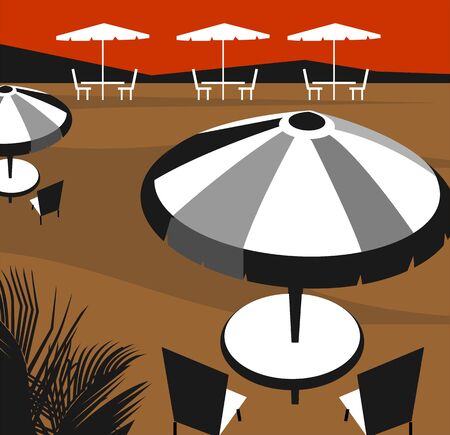 Illustration of umbrella with beach background	の写真素材