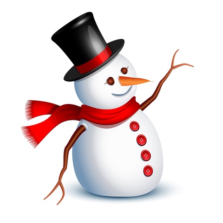 Happy snowman greeting with an arm Happy snowman greeting with an arm