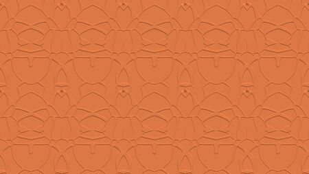 Seamless abstract background with ornament from repeated patterns with effect of stamping in orange tonesの写真素材