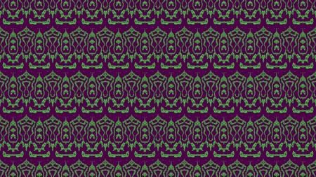 Seamless abstract background with ornament from repeated patterns with scribbles in purple and green tonesの写真素材