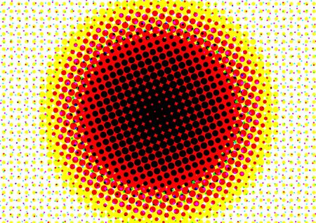 Abstract dotted colored backdrop in newsprint printing style with circles, bright background for greeting cards, posters, advertisingの写真素材