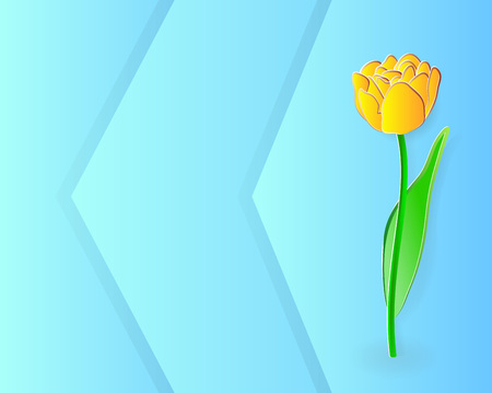 Vector illustration, yellow tulip flower in paper cut style on abstract blue background with spaceのイラスト素材