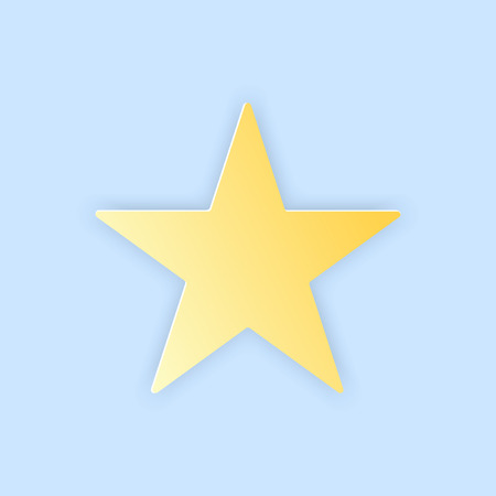 Vector illustration, yellow simple star in papercut style with transparent shadows isolated on blue backgroundのイラスト素材