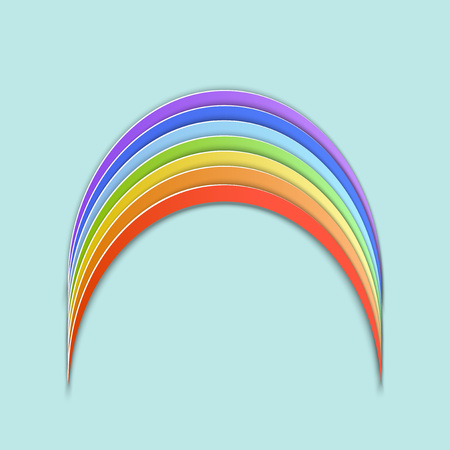 Vector illustration, simple color rainbow in papercut style with transparent shadows isolated on blue backgroundのイラスト素材