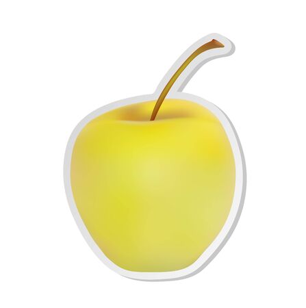Vector illustration, sticker of ripe yellow realistic apple isolated on white backgroundのイラスト素材