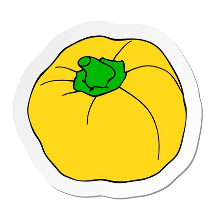 Vector illustration, sticker of yellow bell pepper in flat cartoon style isolated on white backgroundのイラスト素材