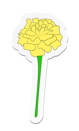 Vector illustration, sticker of yellow tagetes flower in flat cartoon style isolated on white backgroundのイラスト素材