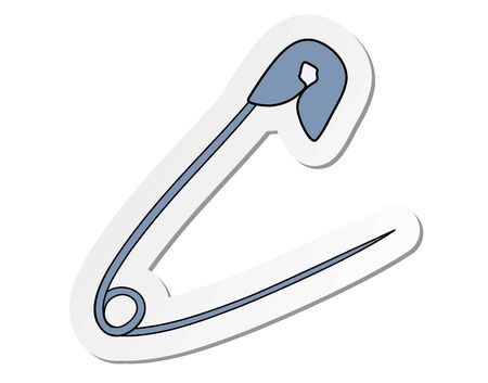 Vector illustration, sticker of grey safety pin in flat cartoon style isolated on white backgroundのイラスト素材
