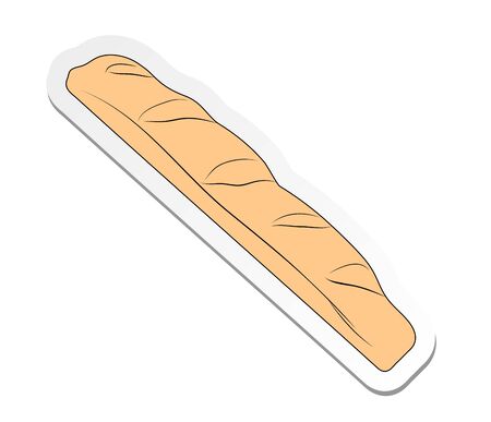 Vector illustration, sticker of brown baked bread baguette in flat cartoon style isolated on white backgroundのイラスト素材