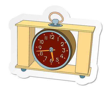 Vector illustration, sticker of rectangular table clock in flat cartoon style isolated on white backgroundのイラスト素材
