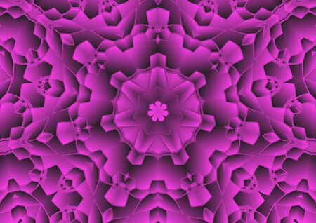 Digital illustration, geometric abstract colorful kaleidoscope symmetrical pattern with gradient effect. Vintage beautiful decorative backgroundの写真素材