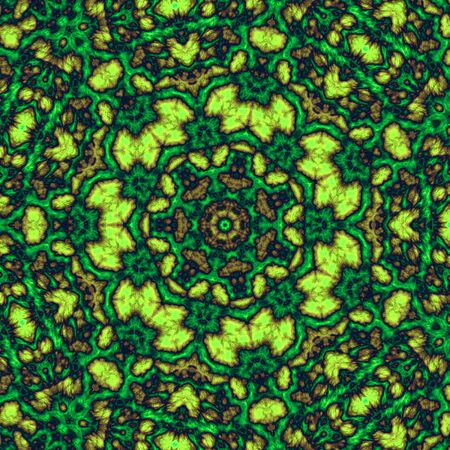 Digital illustration, geometric abstract seamless pattern with 3d relief effect. Green, black and yellow colorsの写真素材