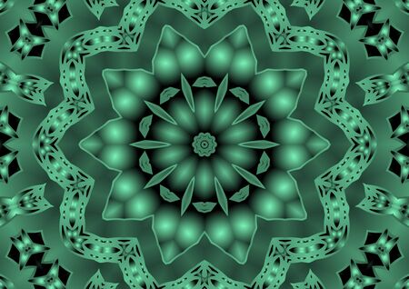 Digital illustration, geometric abstract colorful kaleidoscope symmetrical pattern with gradient effect. Vintage beautiful decorative backgroundの写真素材