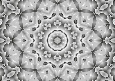 Digital illustration, geometric abstract kaleidoscope symmetrical pattern with gradient effect. Vintage beautiful decorative backgroundの写真素材