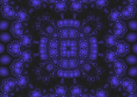 Digital illustration, geometric abstract colorful kaleidoscope symmetrical pattern with gradient effect. Vintage beautiful decorative blue backgroundの写真素材