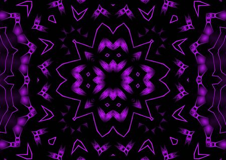 Digital illustration, geometric abstract colorful kaleidoscope symmetrical pattern with gradient effect. Vintage beautiful decorative backgroundの写真素材