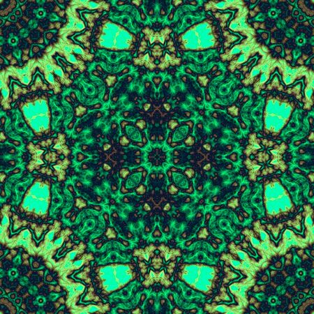 Digital illustration, geometric abstract pattern with 3d relief effect. Green and black colors
