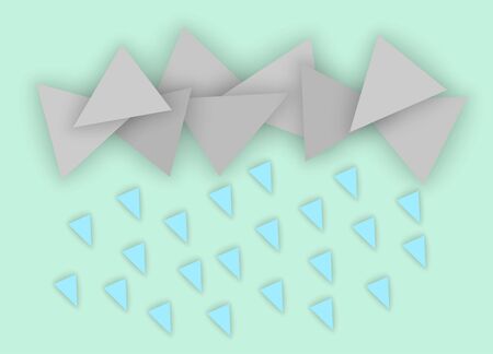 Gray clouds and blue raindrops, vector illustration in abstract style of paper cut from triangles