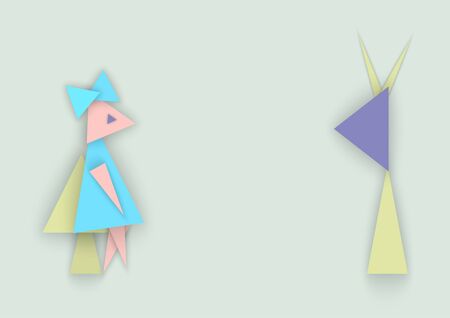 Girl watching tv, vector illustration in abstract style of paper cut from trianglesのイラスト素材