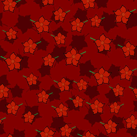 Seamless floral pattern with cute cartoon color flowers, doodle original vector drawingのイラスト素材