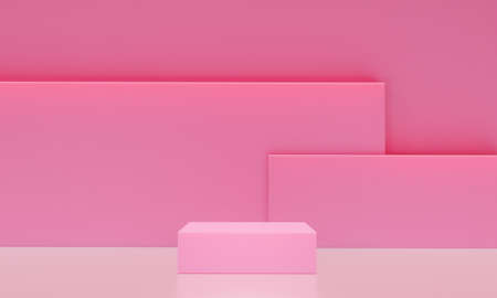 Scene with podium for mock up presentation in light pink color and minimalist style with copy space, 3d render abstract background designの写真素材