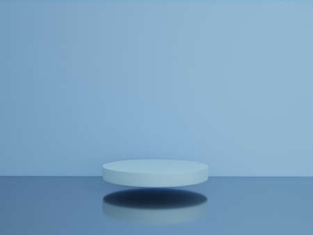 Scene with podium for mock up presentation in blue color and minimalism style with copy space, 3d...