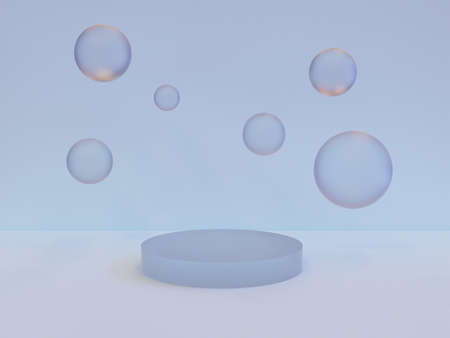 Scene with podium for mock up presentation in blue color and minimalism style with copy space, 3d render abstract background designの写真素材