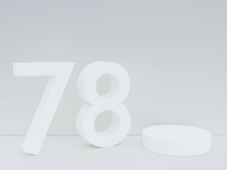 Scene with podium for mock up presentation in white color, minimalism style and number 78 with copy space, 3d render abstract background designの写真素材