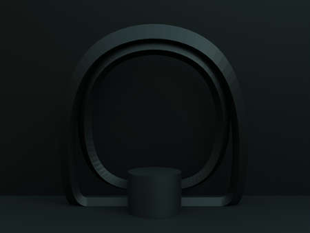 Dark scene with podium for mock up presentation in black color and minimalism style with copy space, 3d render abstract background designの写真素材